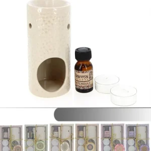Geschenkset brander met geurolie en kaarsjes PRIFIX shop