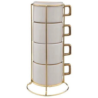 Tassen set gold met rekje PRIFIX shop