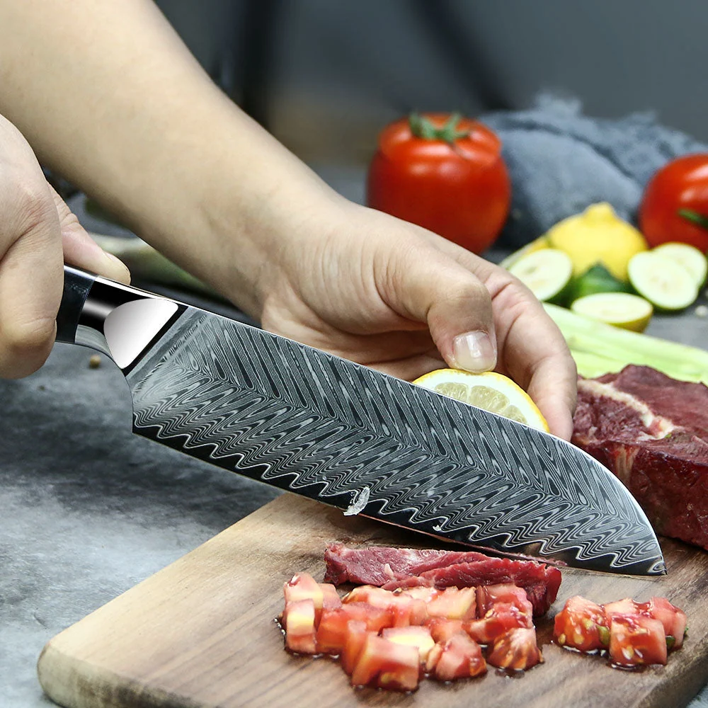 Professioneel Santoku mes C26, Damascus staal 67 lagen