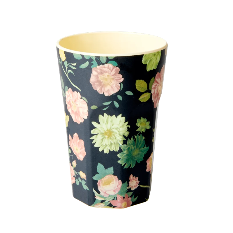 Rice large melamine cup black dark rose print