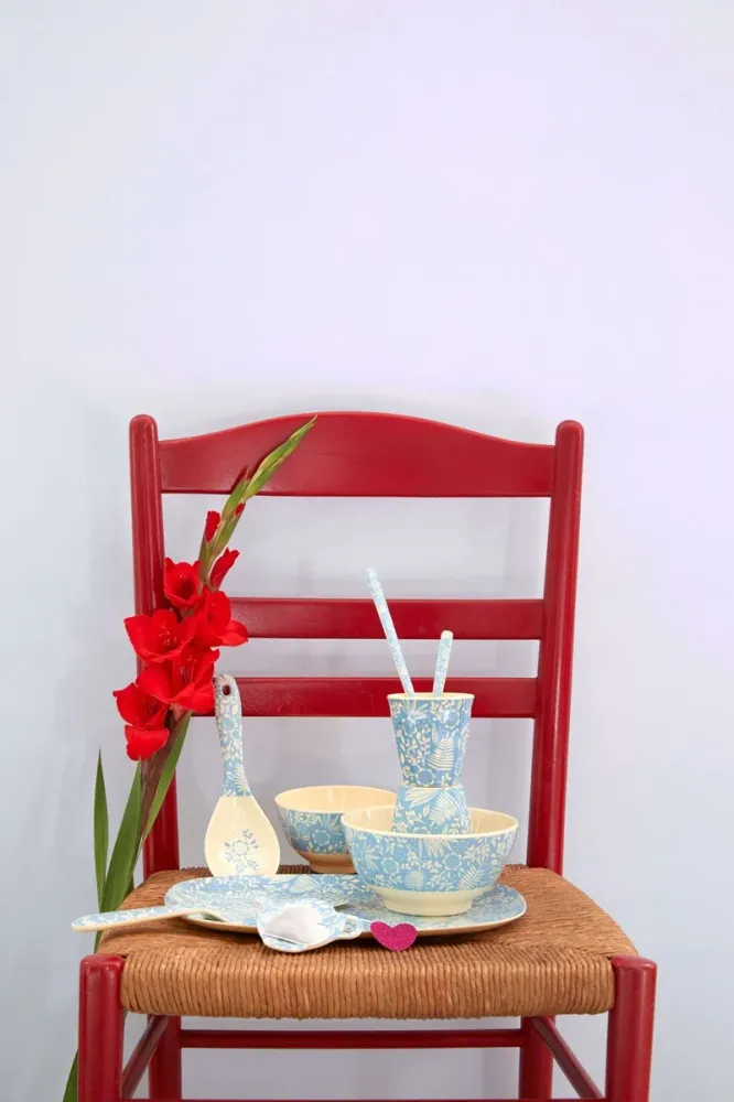 Rice medium melamine cup blue fern and flower print