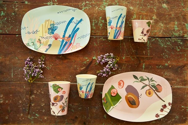 Rice medium melamine cup coral print