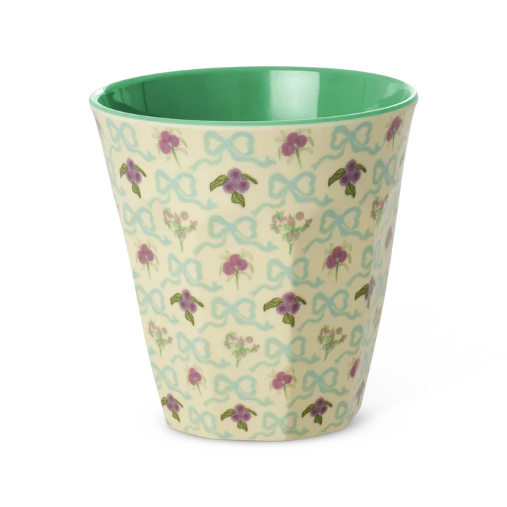 Rice medium melamine cup crème bow and bouquet print