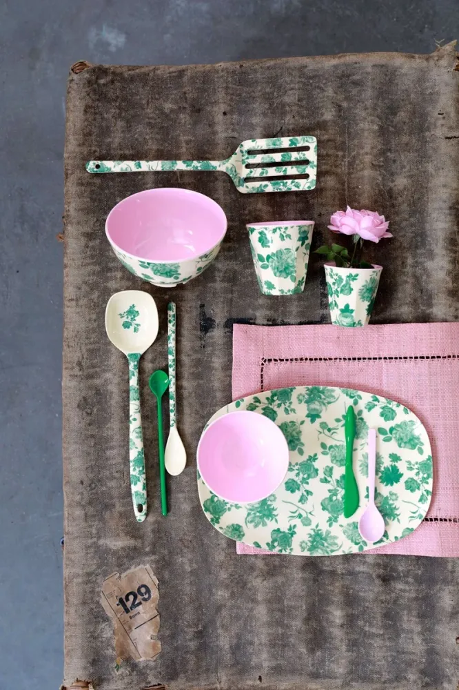 Rice medium melamine cup green rose print
