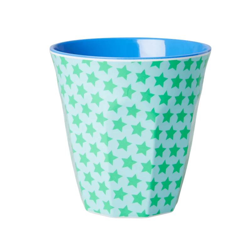 Rice medium melamine cup green and turqouise star print