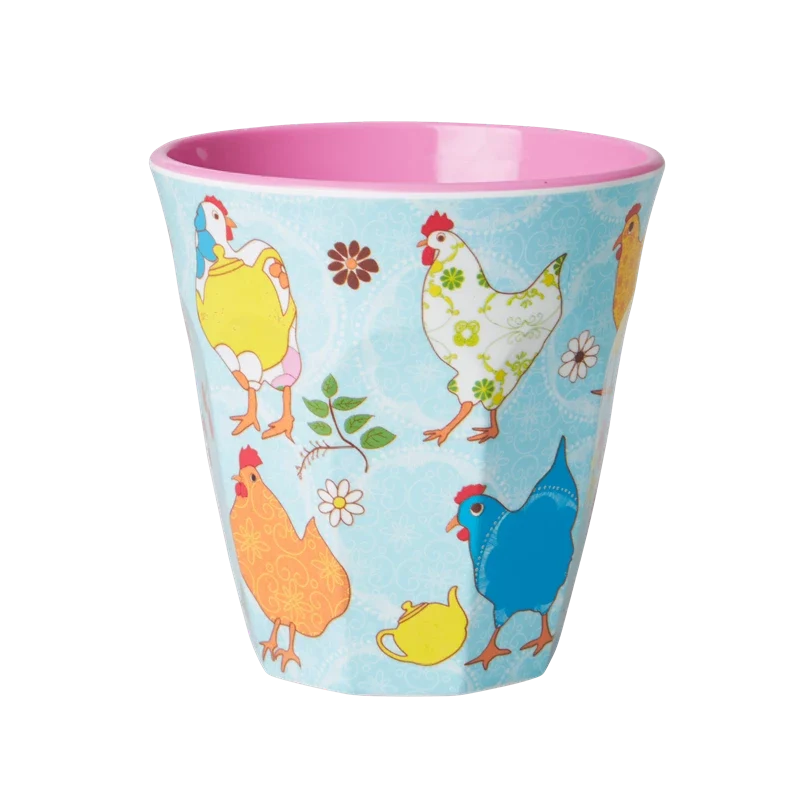 Rice medium melamine cup hen print blue