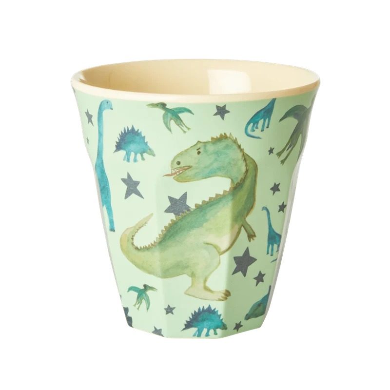Rice medium melamine cup sage green dino print