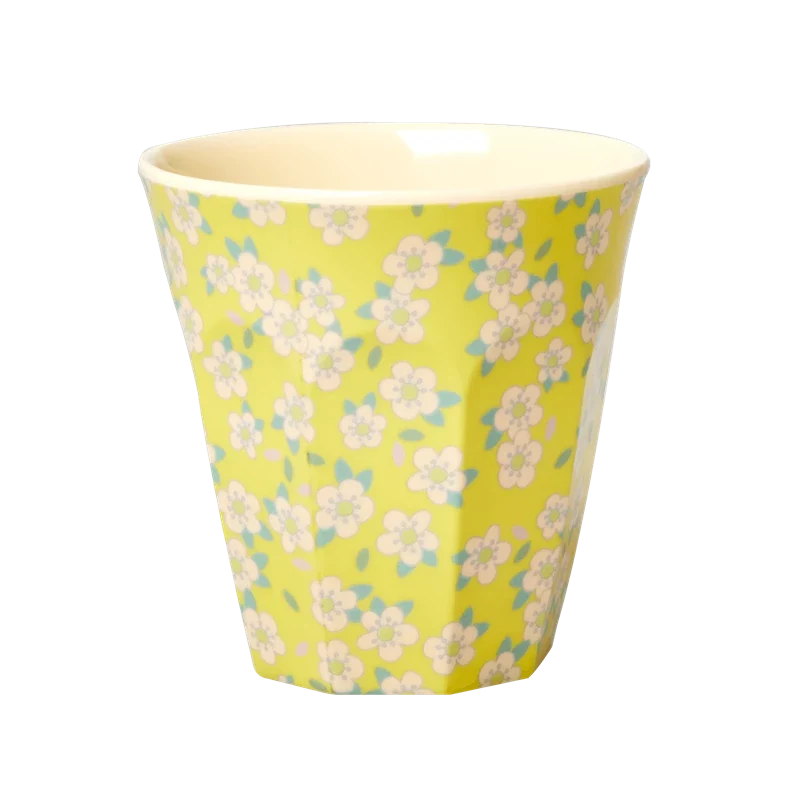 Rice medium melamine cup small flower print yellow