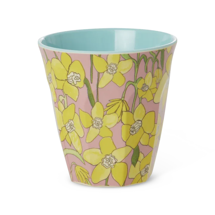 Rice medium melamine cup soft pink daffodils print