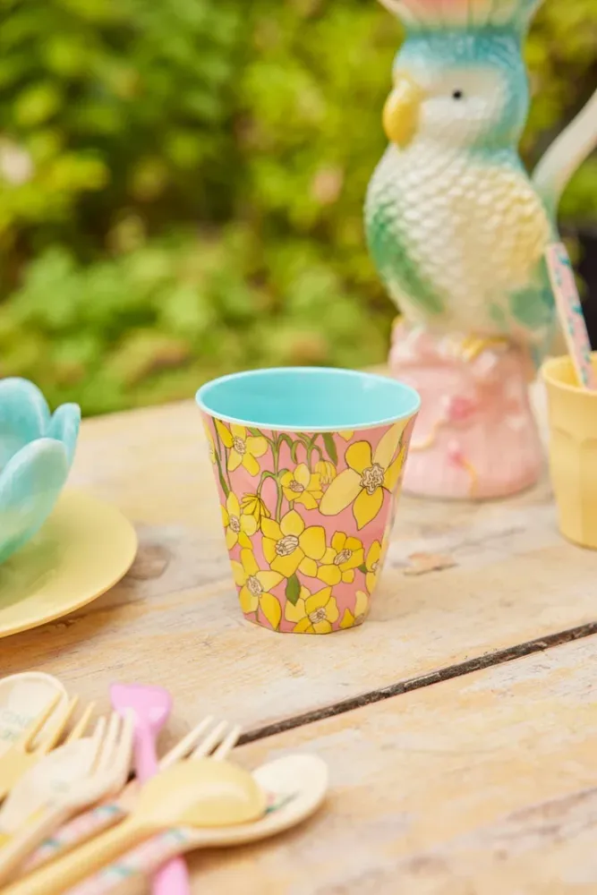 Rice medium melamine cup soft pink daffodils print
