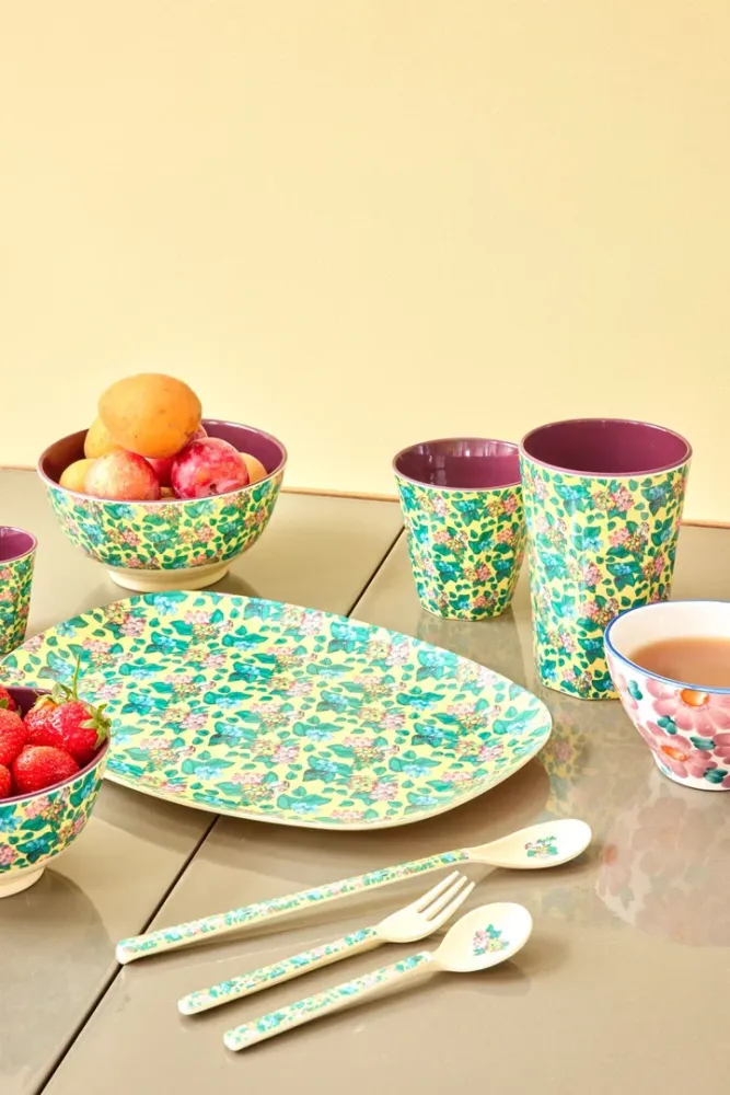 Rice medium melamine cup soft yellow Emma's print
