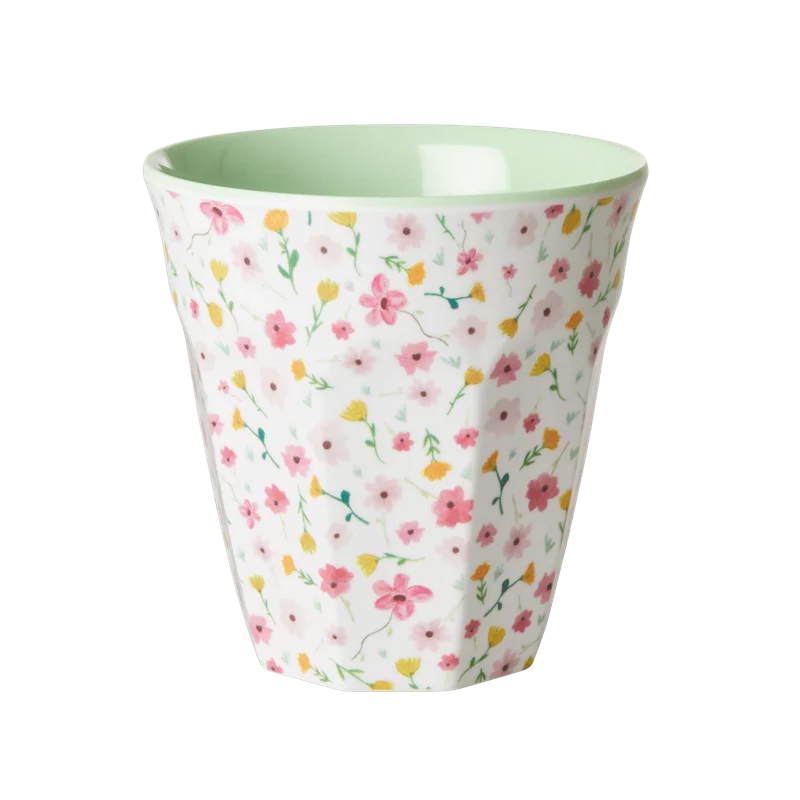 Rice medium melamine cup white pastel flower print