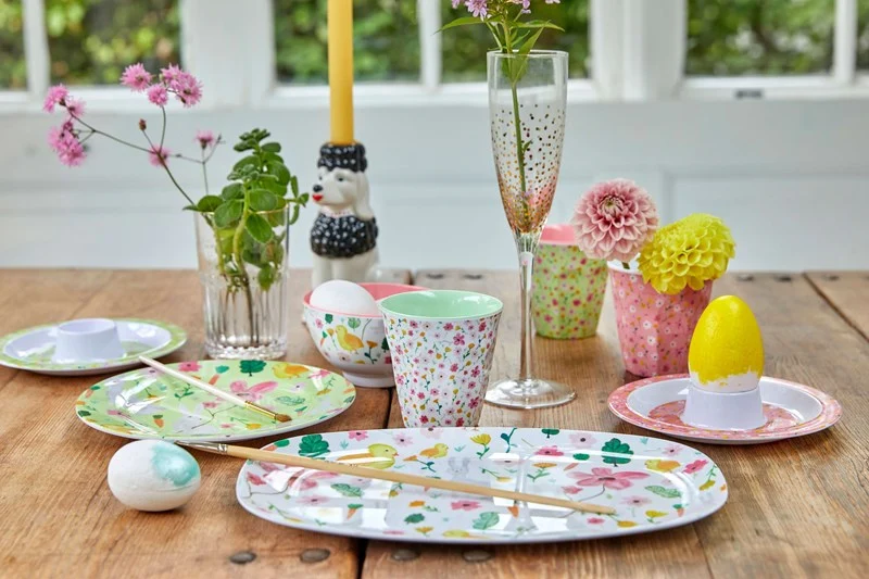 Rice medium melamine cup white pastel flower print