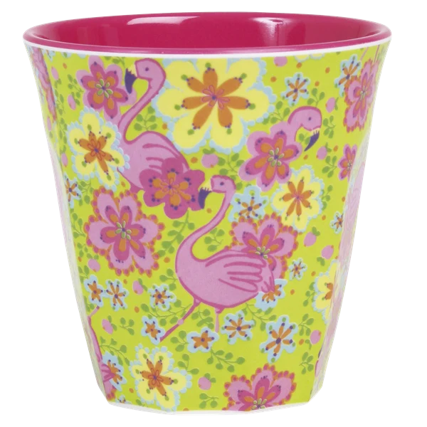 Rice Melamine Cup Flamingo Print Two Tone Medium