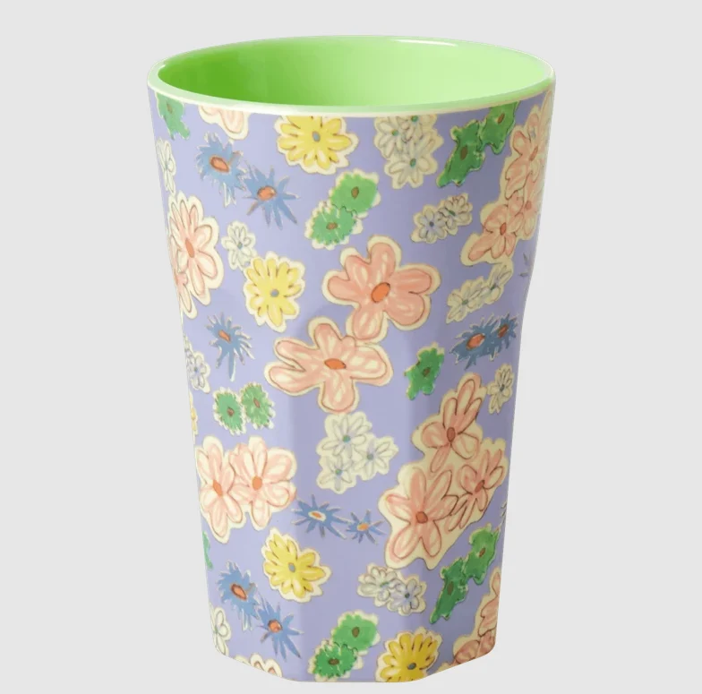 Rice melamine cup flower painting print tall
