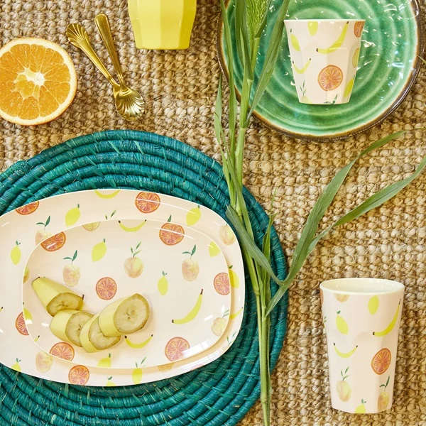 Rice Melamine Cup Happy Fruits Print Tall