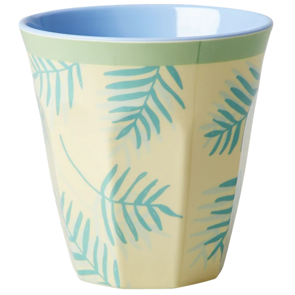 Rice Melamine Cup Palm Leaves Print Two Tone Medium
