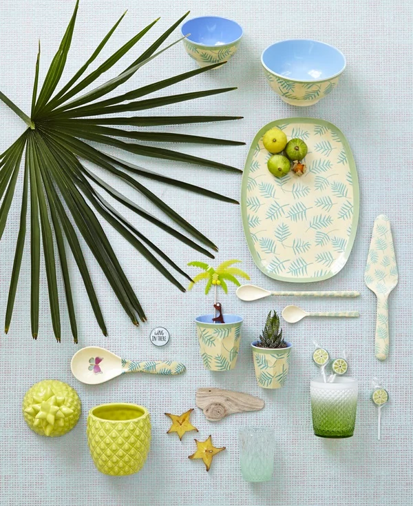 Rice Melamine Cup Palm Leaves Print Two Tone Medium