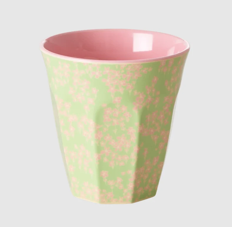 Rice melamine cup pink flower field print medium