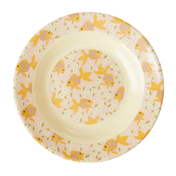 Rice melamine kids bowl soft pink goldfish print