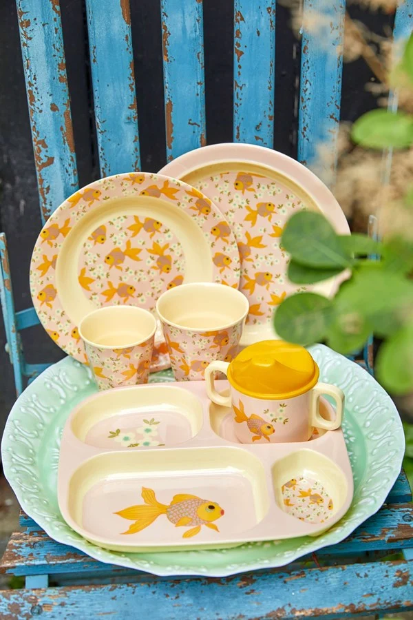 Rice melamine kids bowl soft pink goldfish print