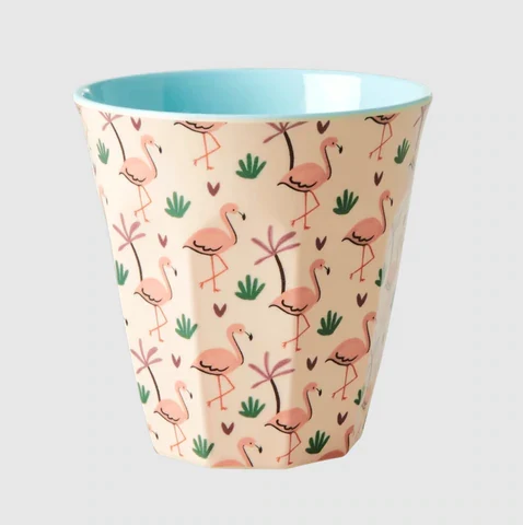 Rice melamine kids cup flamingo print medium
