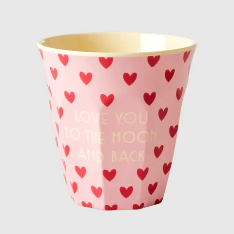 Rice melamine kids cup love you to moon and back print pink