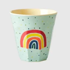 Rice melamine kids cup rainbow print blue