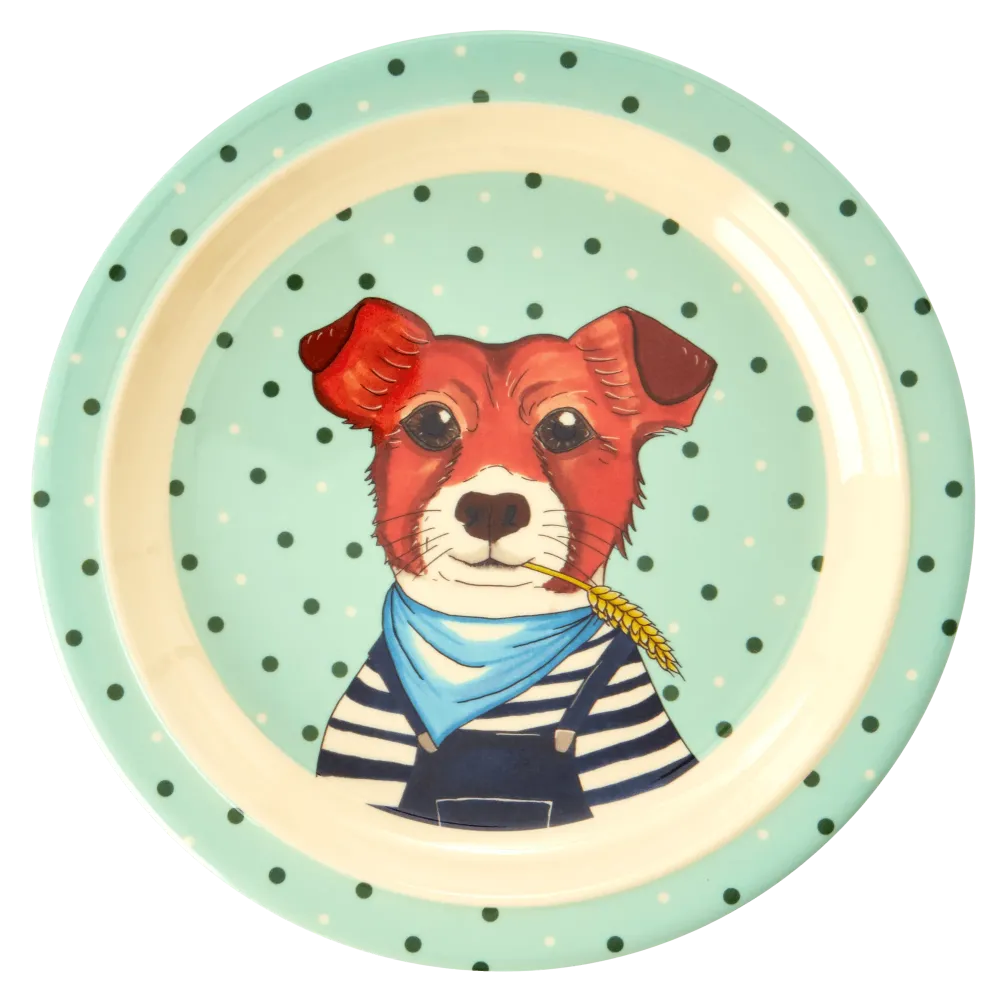 Rice Melamine Kids Plate Farm Animals Print Green