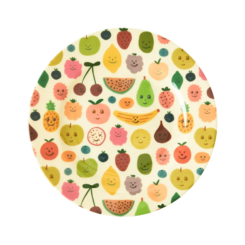 Rice melamine kids plate happy fruits print