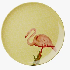 Rice Melamine Side Plate Yellow Flower And Flamingo Print