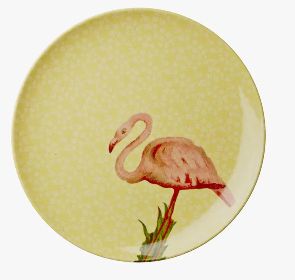 Rice Melamine Side Plate Yellow Flower And Flamingo Print