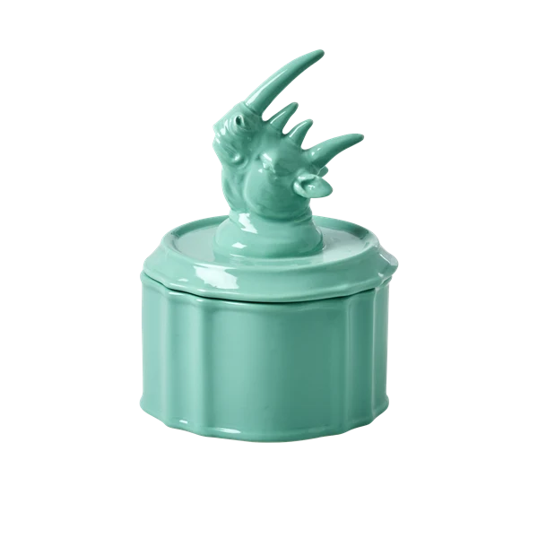 Rice Pastel Green Porcelain Jewelry Box Rhino Head On Lid