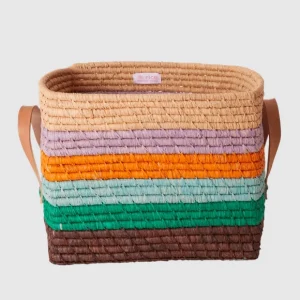 Rice raffia square basket stripes 'follow call discoball'