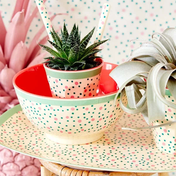 Rice Rectangular Melamine Plate Connecting Dots Print