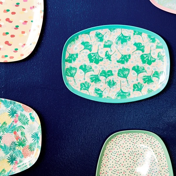 Rice Rectangular Melamine Plate Connecting Dots Print