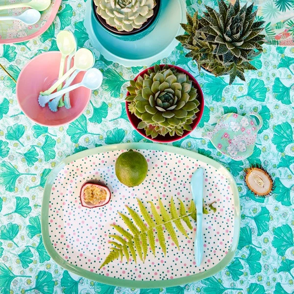 Rice Rectangular Melamine Plate Connecting Dots Print
