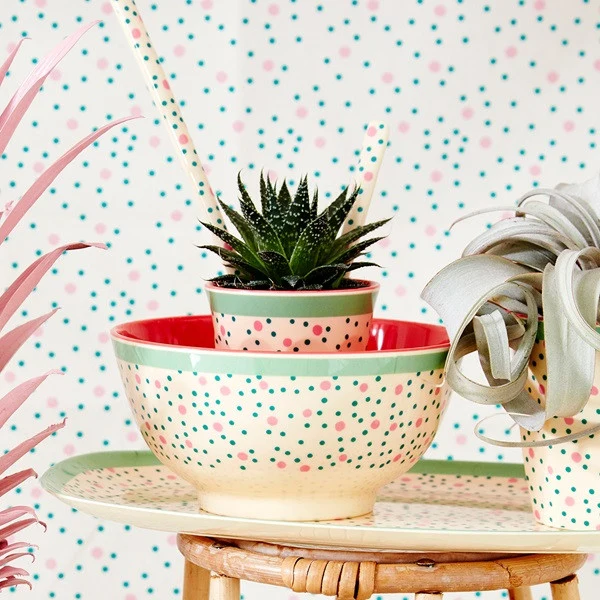 Rice Rectangular Melamine Plate Connecting Dots Print