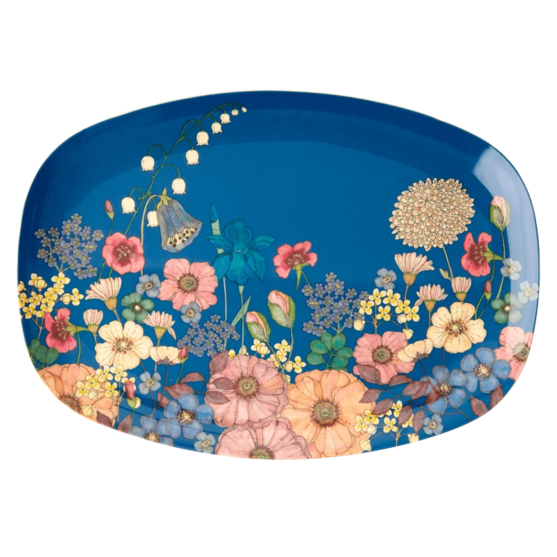 Rice rectangular melamine plate flower collage print