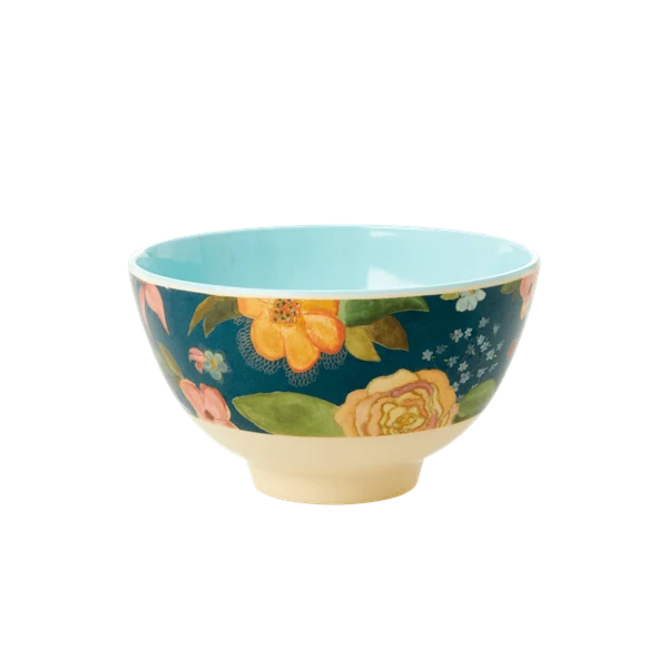 Rice small melamine bowl dark blue selma's fall flower print