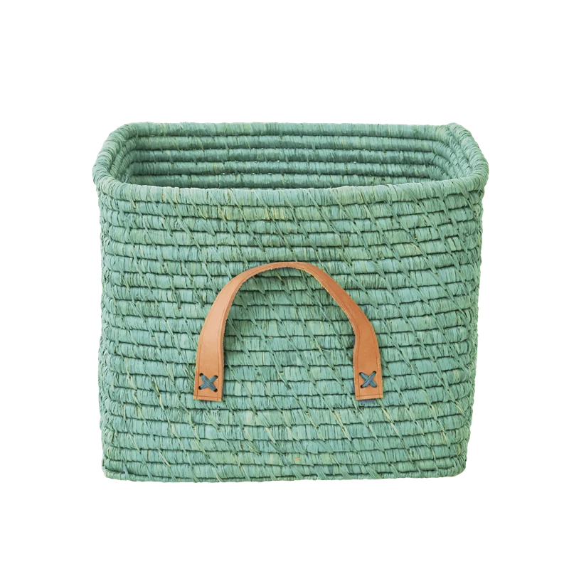 Rice square raffia basket mint