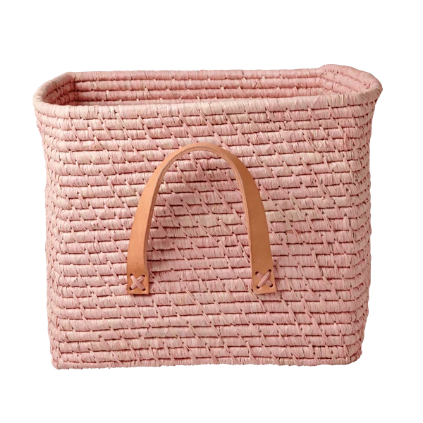 Rice square raffia basket soft pink