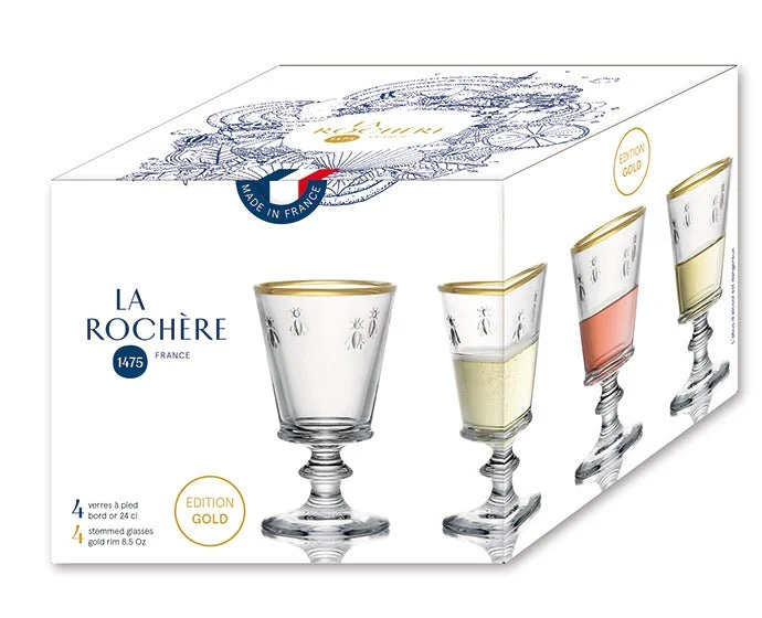 La Rochère Abeille Wijnglas Goudrand 24 cl - Doos 4 stuks