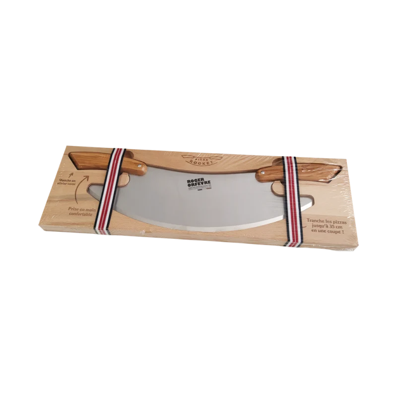 Roger Orfèvre Pizza Rocket pizzasnijder 43,6 cm inox/olijfhout box ROGER ORFEVRE