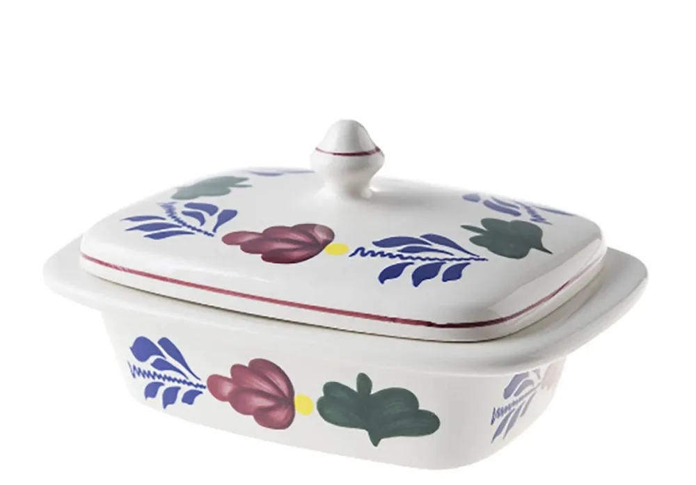 Royal Boch Boerenbont Boterpot 17,5X12cm Crème met decor Aardewerk