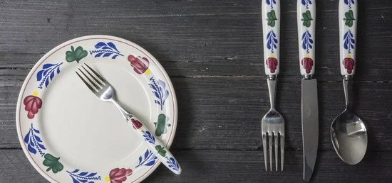 Royal Boch Boerenbont Set 4 Platte borden van 17,5cm Crème met decor Aardewerk