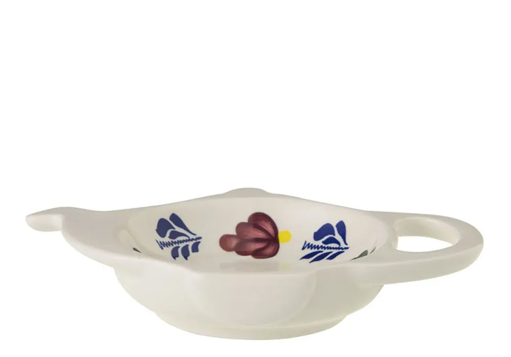 Royal Boch Boerenbont Set 6 Schaaltjes voor theezakje van 8cm Crème met decor Aardewerk