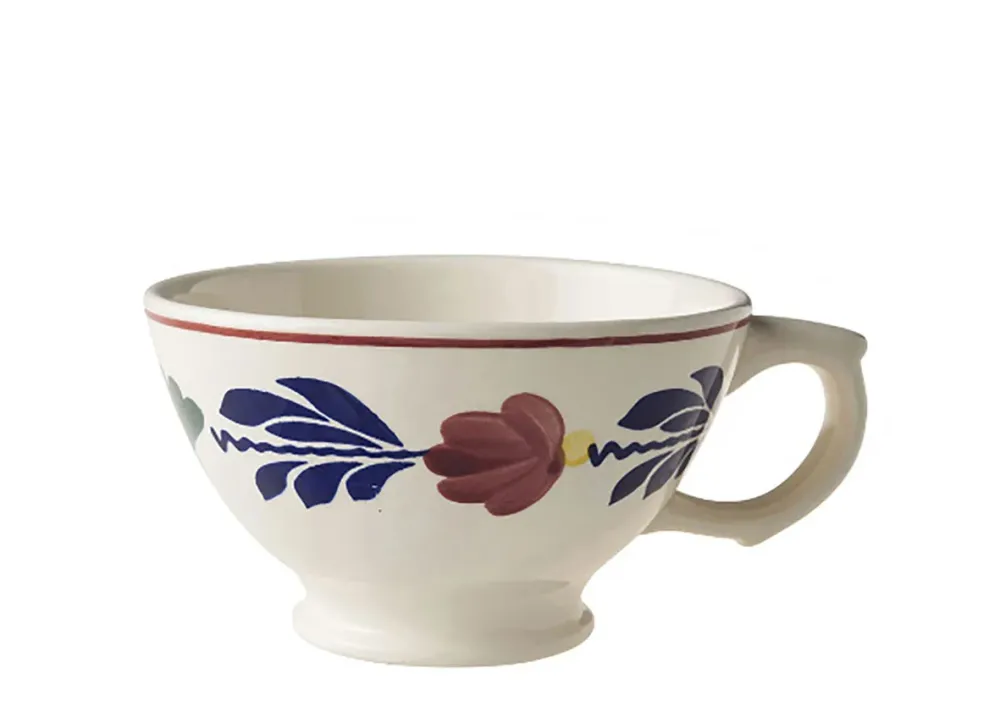 Royal Boch Boerenbont Set4 Bowls (met handvat) van 13cm Crème met decor Aardewerk