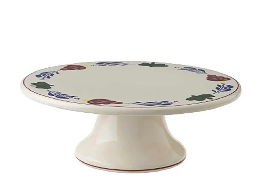Royal Boch Boerenbont Taartschotel op voet van 23 cm Crème met decor Aardewerk