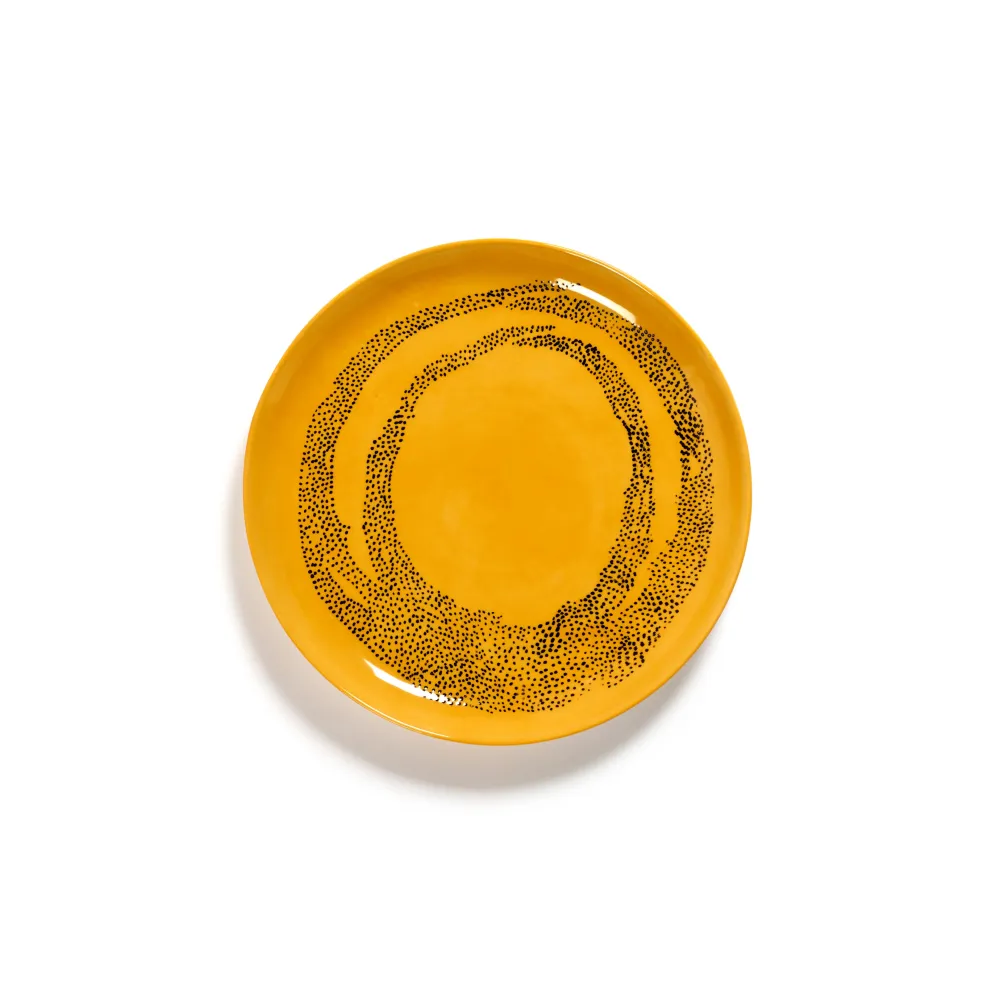 Serax Feast Collectie Ottolenghi Sunny Yellow Swirl Dots Zwart Bord M l22,5 x b22,5 x h2 cm